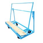 A blue plasterboard trolley with a wooden base
